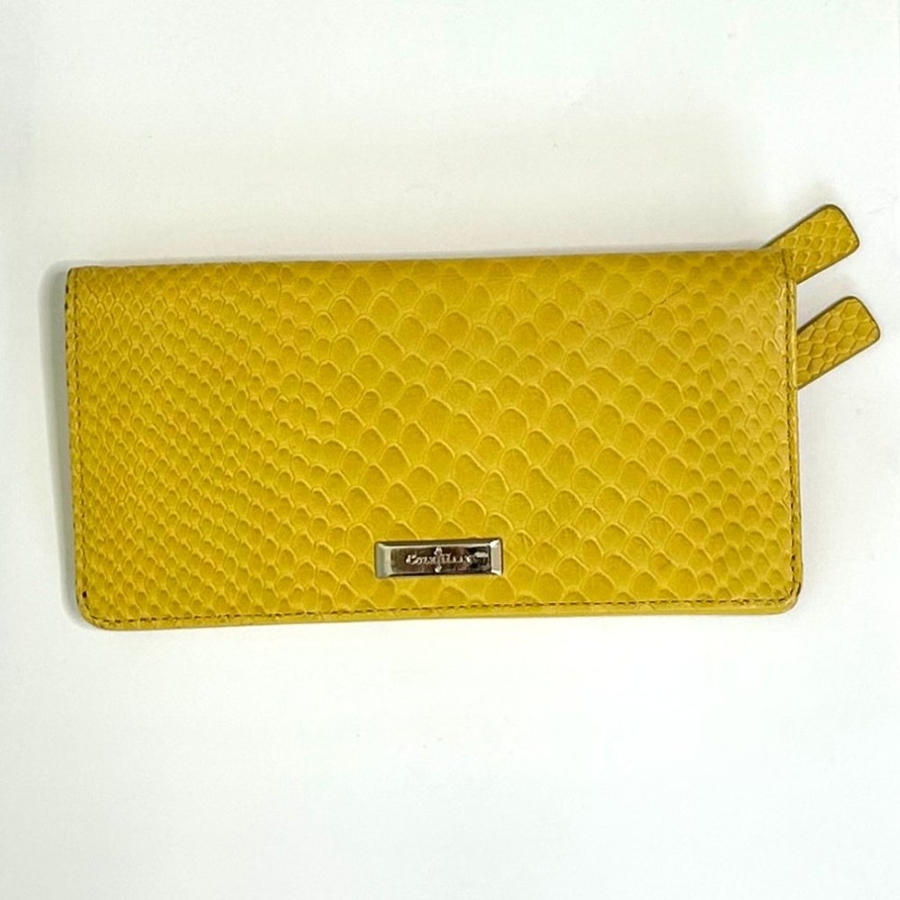 Cole Haan Fold Over Wallet in Sunflower Yellow Snake Embossed